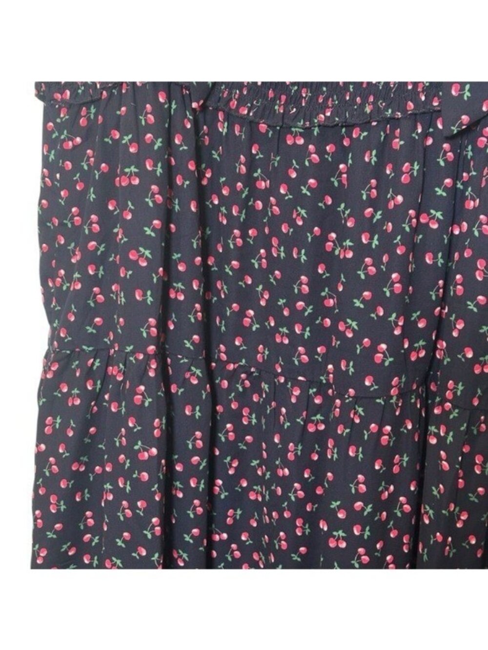 Arula Womens 3X Midi Dress Navy Cherry Print Smocked Tiered Ruffle Strappy - Picture 5 of 9